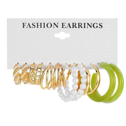 Retro Round Alloy Plating Artificial Pearls Women\'s Earrings Ear Studs 6-piece Set