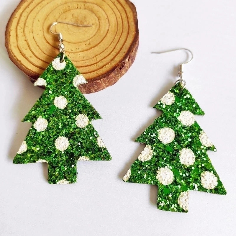 1 Pair Minimalist Classic Style Streetwear Christmas Tree Water Droplets Snowflake Pu Leather Drop Earrings