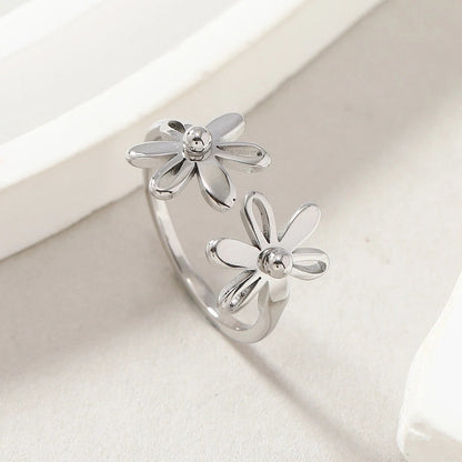 Minimalist Flower Stainless Steel Plating Open Rings