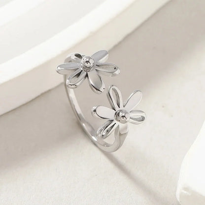 Minimalist Flower Stainless Steel Plating Open Rings