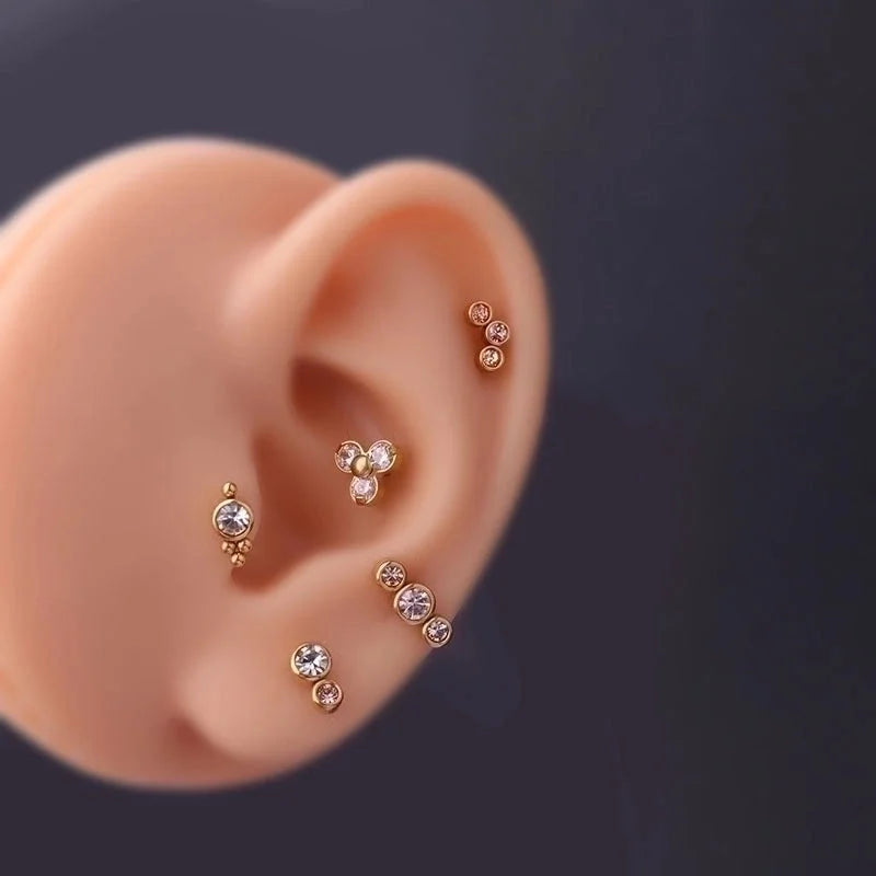 Ear Cartilage Rings & Studs Fashion Round 316L Stainless Steel Plating Inlay Zircon