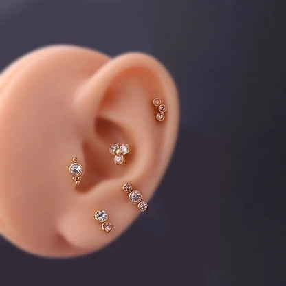 Ear Cartilage Rings & Studs Fashion Round 316L Stainless Steel Plating Inlay Zircon