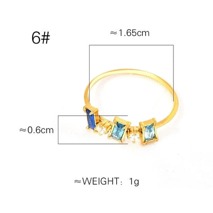Elegant Geometric Solid Color 304 Stainless Steel Rhinestones 18K Gold Plated Inlay Rings