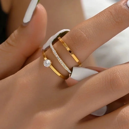 201 Stainless Steel 18K Gold Plated Casual Basic Vacation Plating Inlay Solid Color Zircon Rings