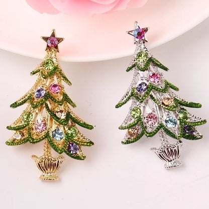 Fashion Pin Christmas Tree Metal Inlay Artificial Gemstones Women'S Brooches