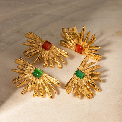 IG Style Sunflower Flower Stainless Steel 18K Gold Plated Stud Earrings