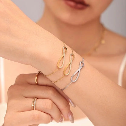 Elegant Luxurious Infinity 304 Stainless Steel Zircon 18K Gold Plated Plating Inlay Bracelets Necklace