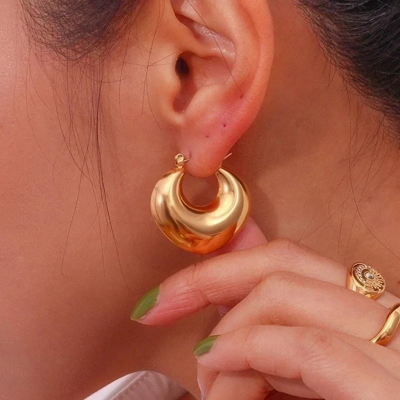 1 Pair Minimalist Solid Color Stainless Steel Hoop Earrings