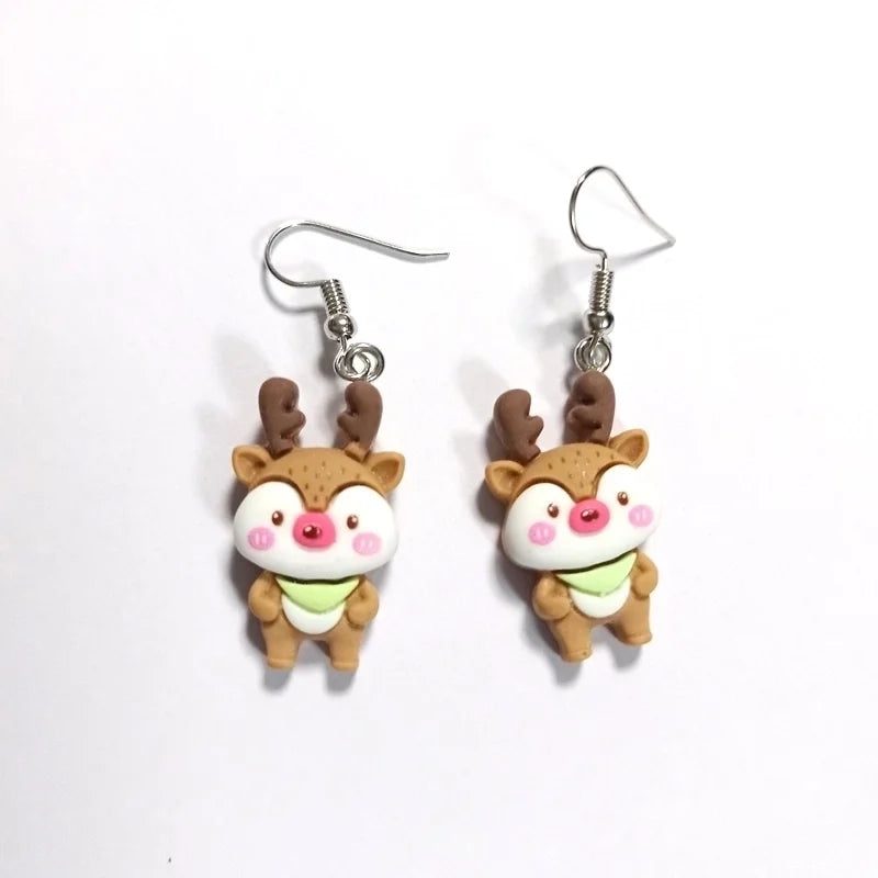 Cute Christmas Tree Snowman Elk Resin Three-dimensional Christmas Women's Ear Hook 1 Pair