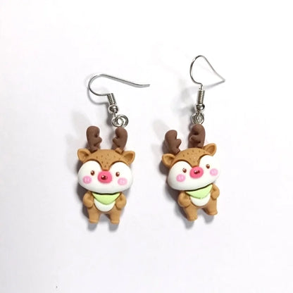 Cute Christmas Tree Snowman Elk Resin Three-dimensional Christmas Women's Ear Hook 1 Pair