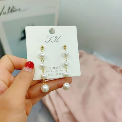 2 Pieces Elegant Star Tassel Heart Shape Inlay Alloy Artificial Pearls Rhinestones Glass Earrings