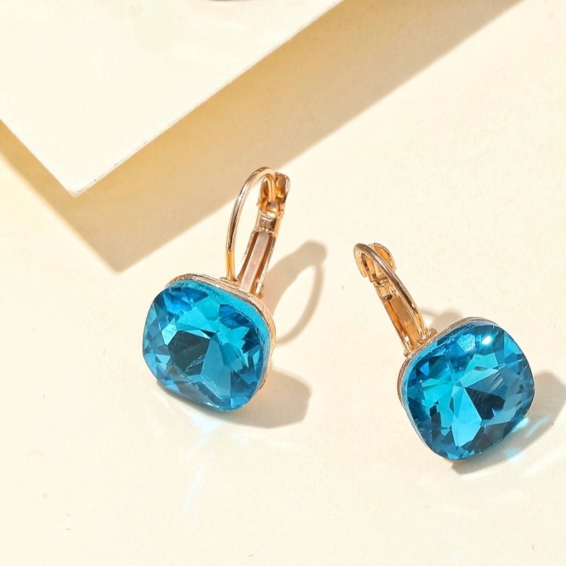 1 Pair Casual Sweet Classic Style Square Inlay Copper Glass 18K Gold Plated Drop Earrings