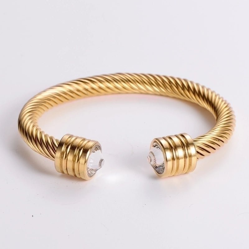 304 Stainless Steel 18k Gold Plated Hip-hop Inlay Geometric Acrylic Pearl Bangle