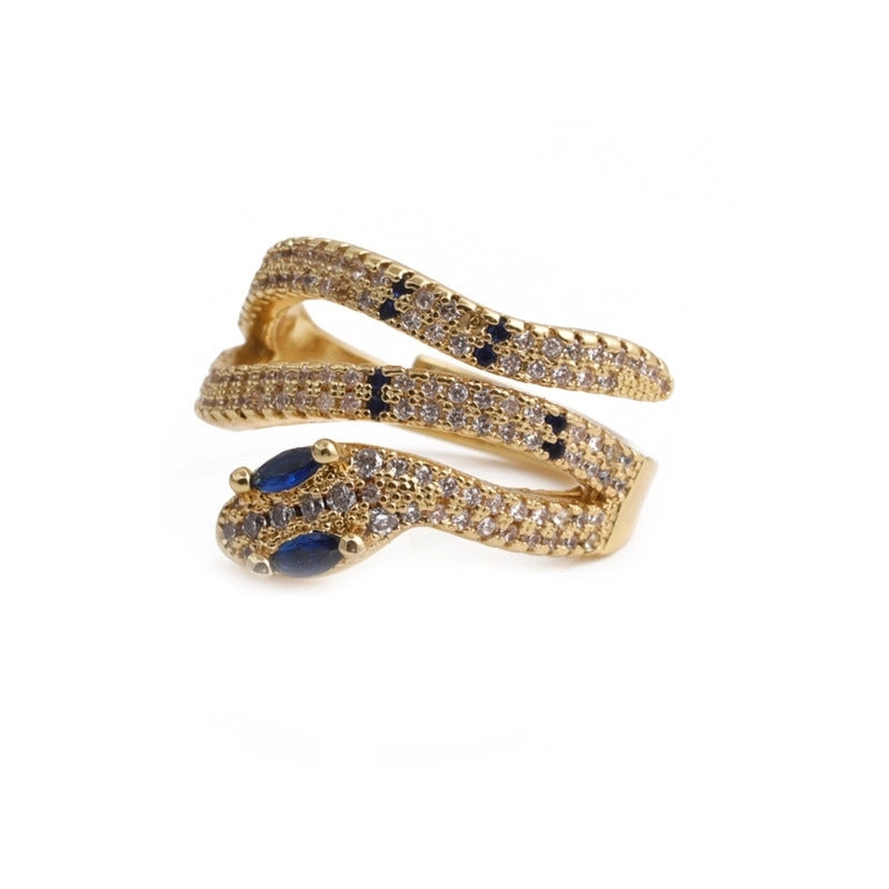 Retro Snake Copper Plating Inlay Zircon Gold Plated Open Rings