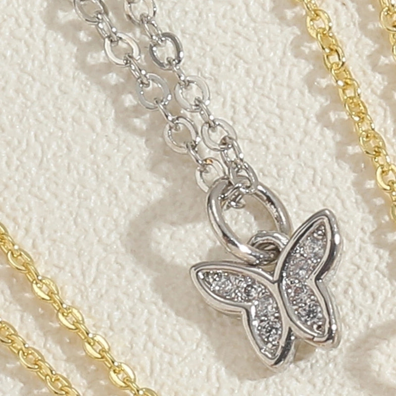 Minimalist Butterfly Copper Plating Chain Zircon 14k Gold Plated Pendant Necklace