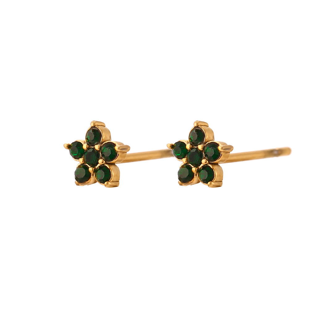 Fashion Flower Geometric Stainless Steel 18K Gold Plated Stud Earrings