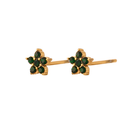 Fashion Flower Geometric Stainless Steel 18K Gold Plated Stud Earrings