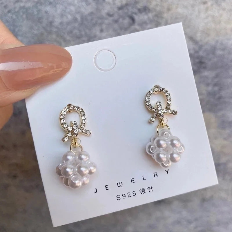 1 Pair Fashion Leaf Flower Bow Knot Imitation Pearl Alloy Rhinestones Earrings