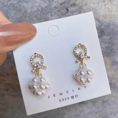 1 Pair Fashion Leaf Flower Bow Knot Imitation Pearl Alloy Rhinestones Earrings