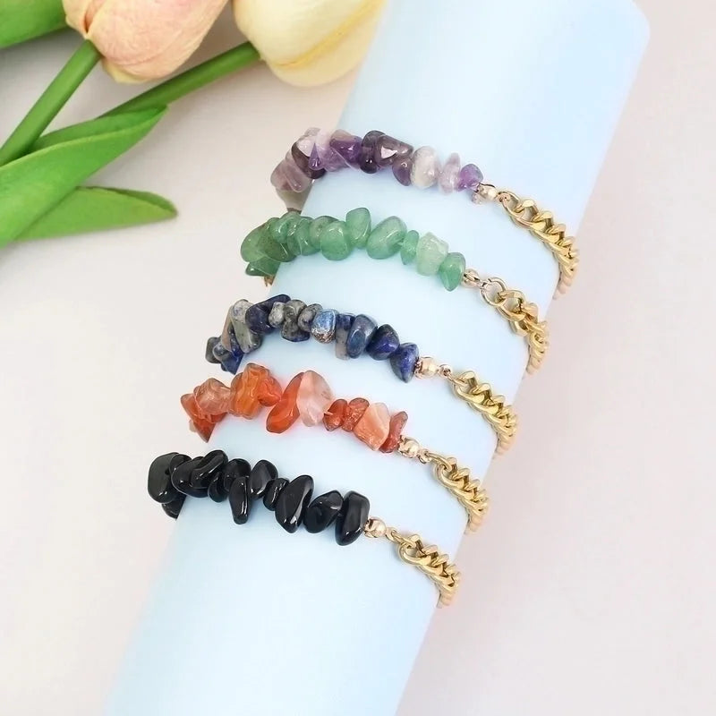 Vacation Color Block 304 Stainless Steel Natural Stone 18K Gold Plated Bracelets In Bulk