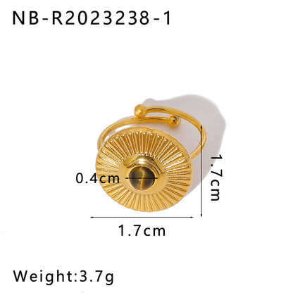 Open Ring IG Style Natural Stone Geometric Stainless Steel Electroplating Rings