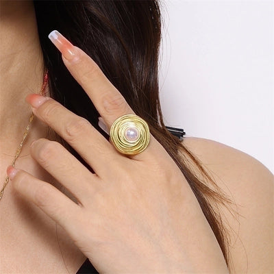 Elegant Lady Geometric 304 Stainless Steel Pearl 18K Gold Plated Plating Inlay Rings Earrings Necklace