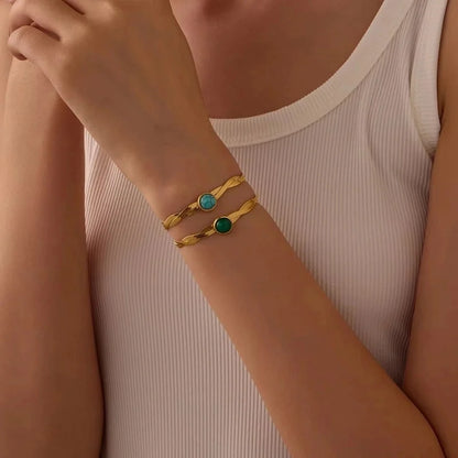 IG Style Geometric 304 Stainless Steel 18K Gold Plated Natural Stone Snake Chain Bracelets In Bulk