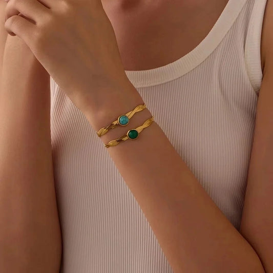 IG Style Geometric 304 Stainless Steel 18K Gold Plated Natural Stone Snake Chain Bracelets In Bulk