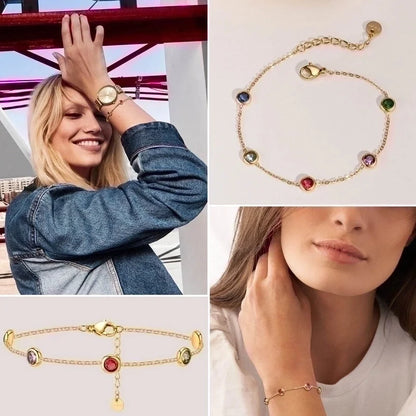 Minimalist Round 304 Stainless Steel 18K Gold Plated Rhinestones Bracelets In Bulk