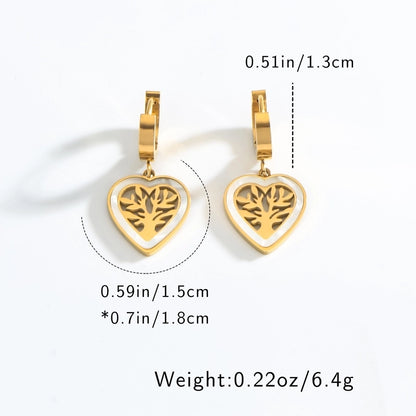 1 Pair Minimalist Heart Shape Life Tree Plating Inlay Titanium Steel Shell 18K Gold Plated Drop Earrings