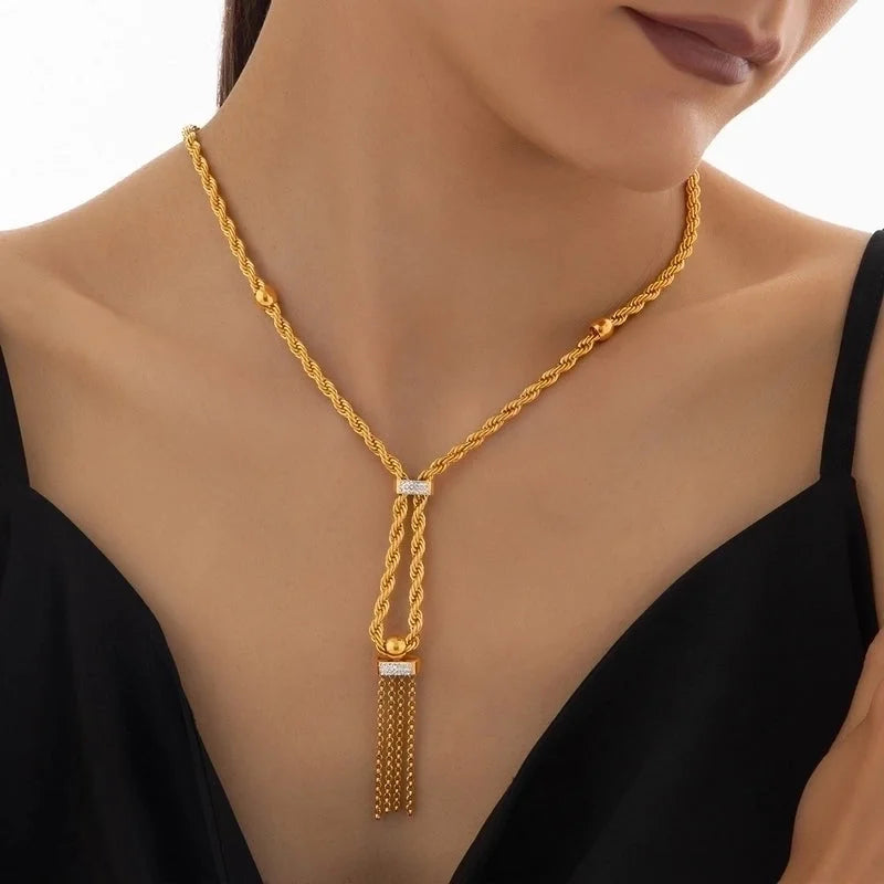 Titanium Steel 18K Gold Plated Lady Minimalist Classic Style Plating Inlay Twist Rhinestones Zircon Jewelry Set