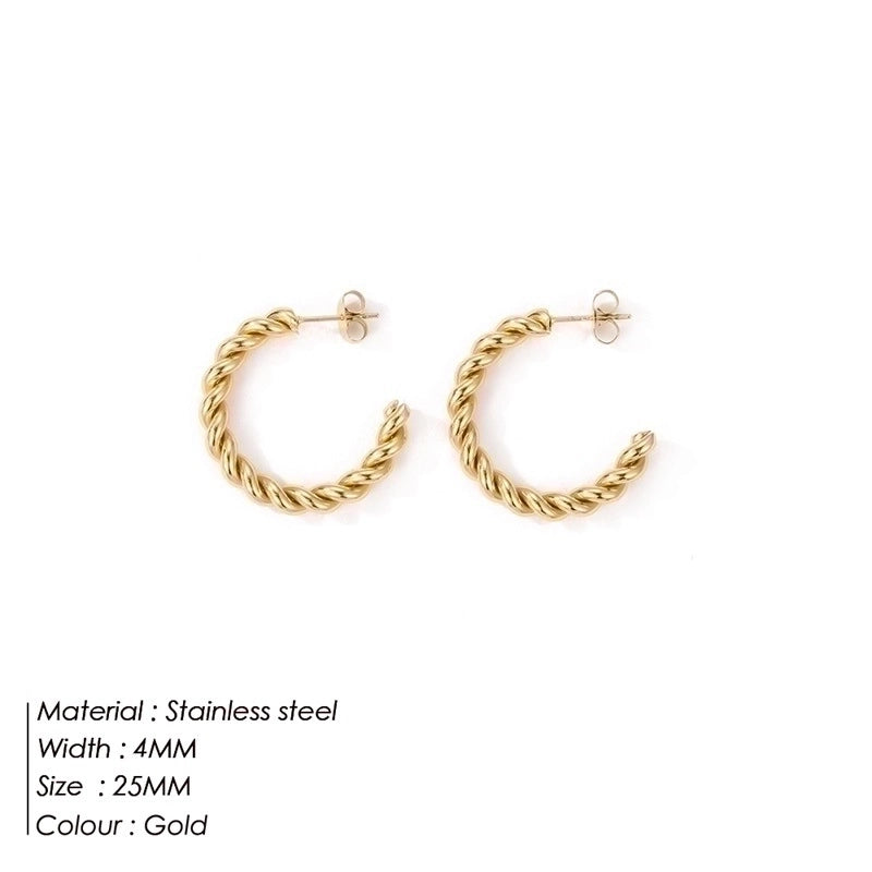 Fashion Stainless Steel Gold-plated C- Shaped Twist Women\'s Earrings