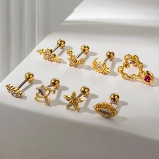 1 Piece Ear Cartilage Rings & Studs Sweet Heart Shape Flower 316L Stainless Steel Copper Plating Inlay Zircon Ear Cartilage Rings & Studs