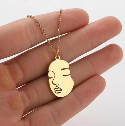 Titanium Steel Fashion Plating Hollow Out Human Face Letter Moon Pendant Necklace
