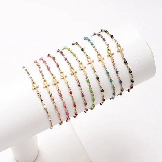 Minimalist Cross Stainless Steel Enamel Plating Bracelets