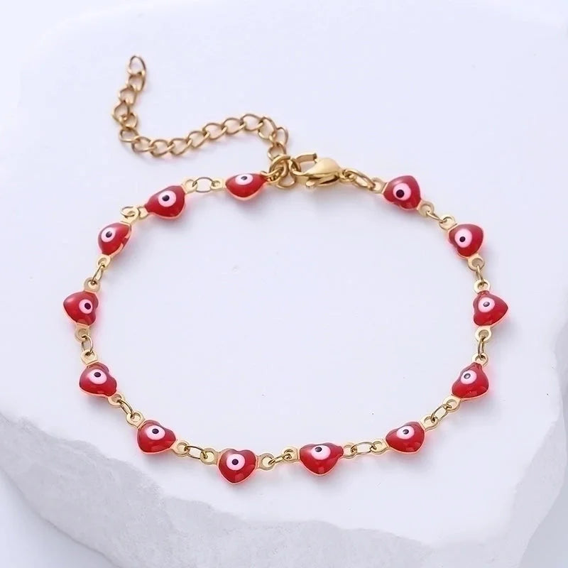 Classic Style Devil'S Eye Heart Shape 304 Stainless Steel 18K Gold Plated No Inlaid Stainless Steel Bracelets In Bulk