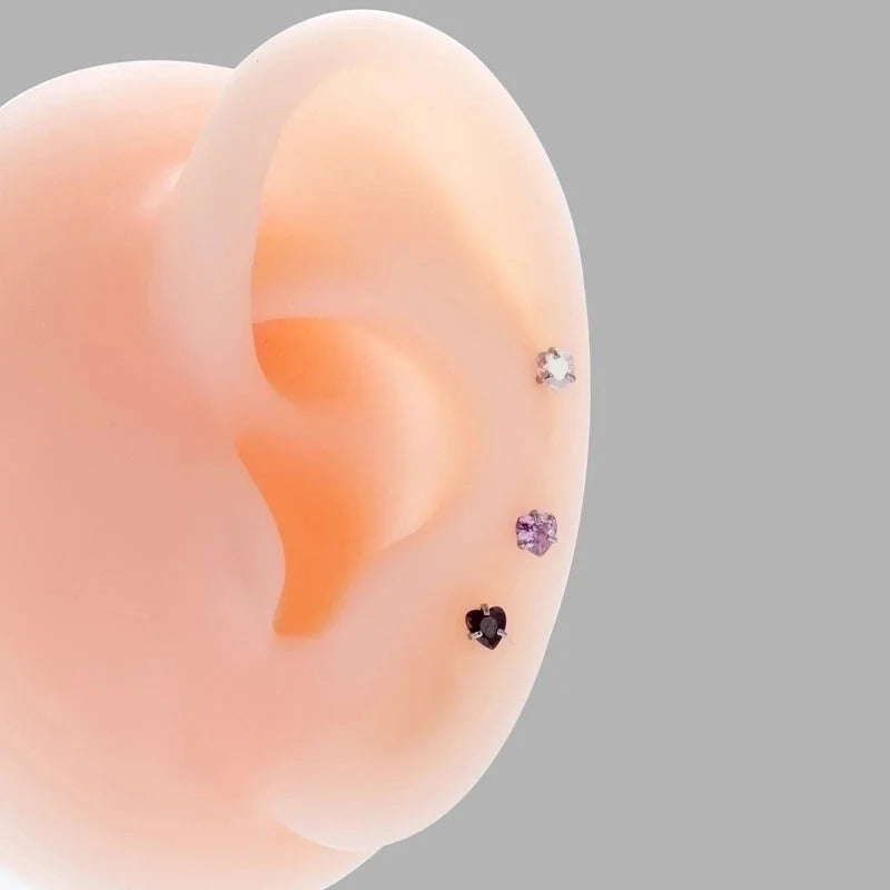1 Piece Ear Cartilage Rings & Studs Korean Style Heart Shape 316L Stainless Steel Plating Inlay Zircon