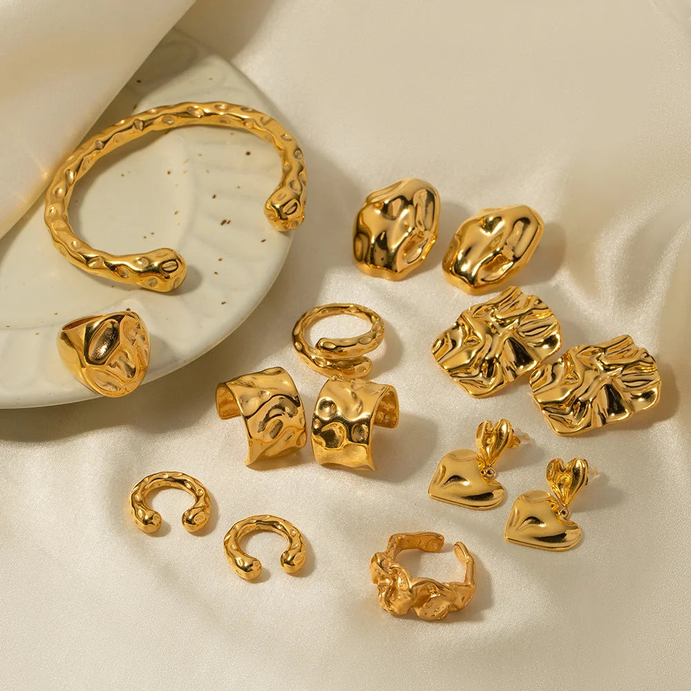 IG Style Irregular Geometric Stainless Steel 18K Gold Plated Earrings