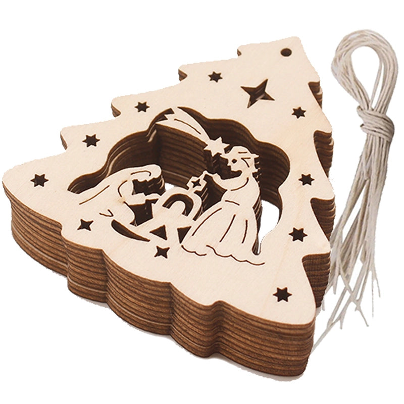 Wooden Crafts Creative Hollow Carving Christmas Tree Pendant Home Decoration Handmade DIY Holiday Decoration Props