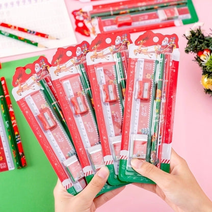 Cute Creative Christmas Gift Stationery Pupils' Portable Pencil Rubber Set