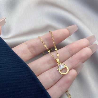 Minimalist Bow Knot Titanium Steel Copper Inlay Rhinestones Pendant Necklace