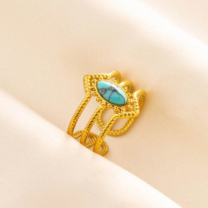 304 Stainless Steel 18K Gold Plated Elegant Lady Streetwear Inlay Geometric Water Droplets Artificial Gemstones Imitating Stone Open Rings