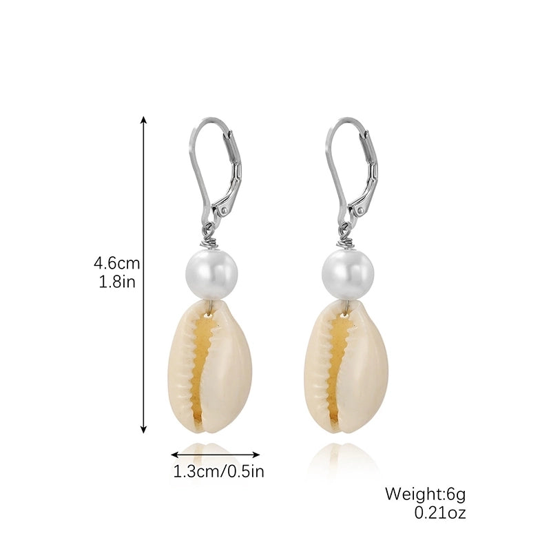1 Pair Casual Vacation Bohemian Conch Shell Fish Tail Pearl Alloy Shell Drop Earrings