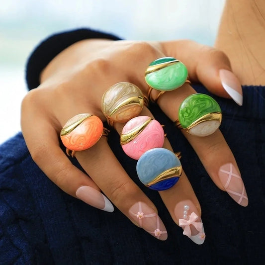 Casual Modern Style Minimalist Round 304 Stainless Steel 14K Gold Plated Enamel Open Rings