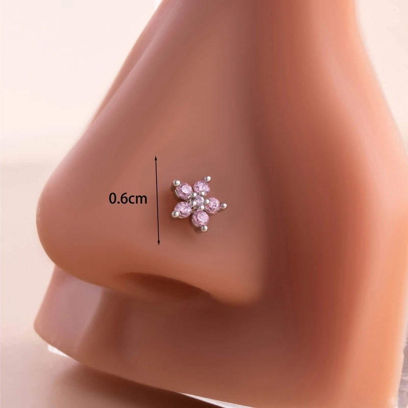 1 Piece Nose Rings & Studs Casual Sweet Korean Style Flower 316L Stainless Steel Copper Inlay Zircon Nose Rings & Studs