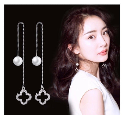 2 Pieces Elegant Star Tassel Heart Shape Inlay Alloy Artificial Pearls Rhinestones Glass Earrings