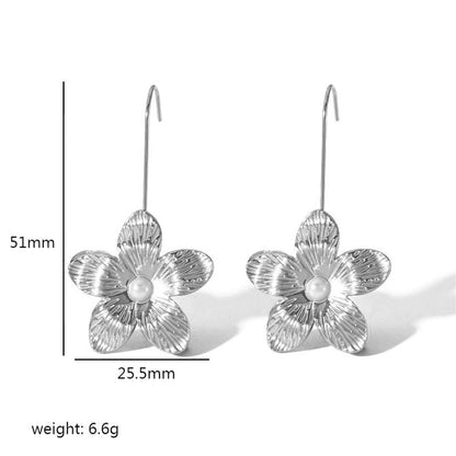 1 Pair Elegant Retro Flower Petal 304 Stainless Steel Drop Earrings