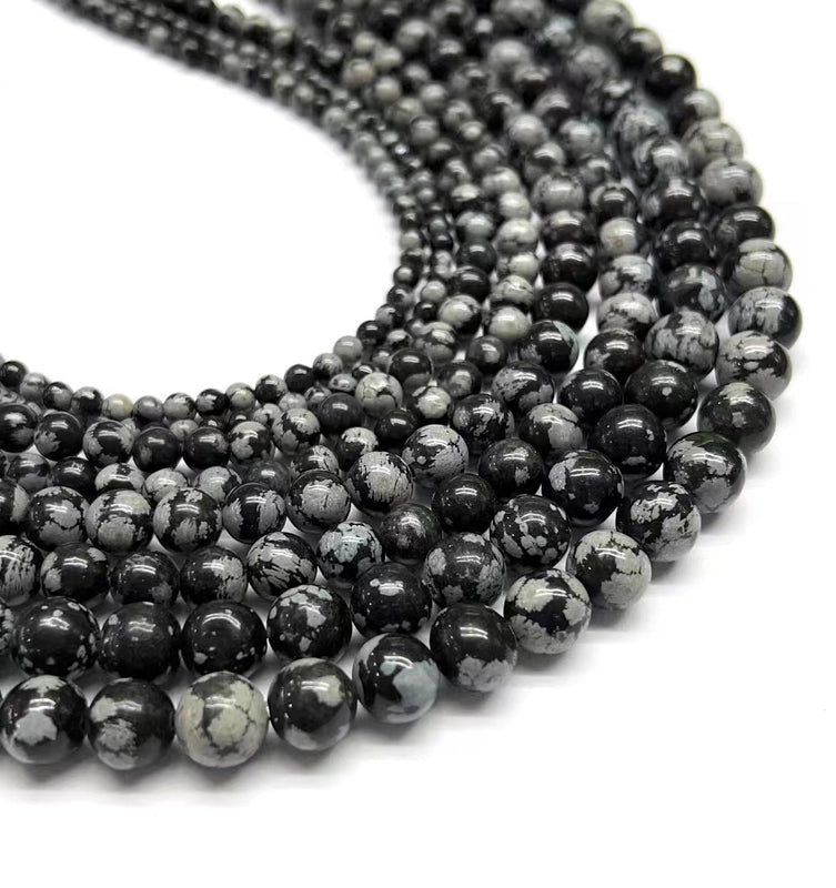 1 Piece Diameter 4mm Diameter 6 Mm Diameter 8mm 1.2-1.5mm Natural Stone Snowflake Obsidian Geometric Polished Beads
