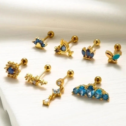 1 Piece Ear Cartilage Rings & Studs Sweet Crown Flower Butterfly 316L Stainless Steel Copper Plating Inlay Zircon