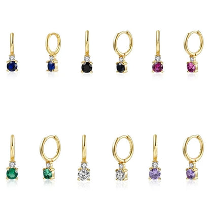 1 Pair IG Style Shiny Geometric Inlay Copper Zircon Gold Plated Drop Earrings